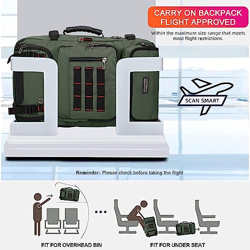 WITZMAN Carry on Travel Backpack for Men Women Airline Approved Convertible Nylon Duffle Backpack Luggage Bag (B682 Army Green) - color: 02.army Green