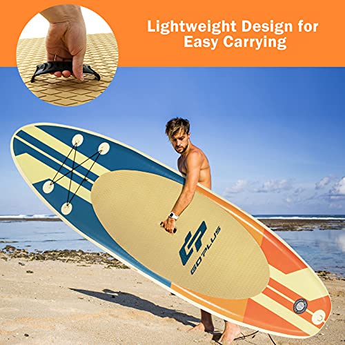 Goplus Inflatable Stand up Paddle Board, 10'/10.5'/11' SUP 6" Thick with Premium Accessories, Adjustable Aluminum Paddle, Leash, Carry Bag, Hand Pump, Removable Fin, ISUP for Adults - size: 10.5 FT, style: Beige