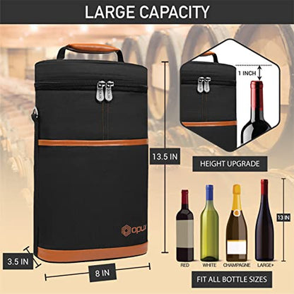 opux 2 Bottle Wine Carrier Tote, Insulated Leakproof Wine Cooler Bag, Wine Travel Bag Tote for Picnic BYOB Beach, Portable Wine Bottle Carrying Case, Gift for Wine Lover Women Men Christmas, Brown - color: Brown