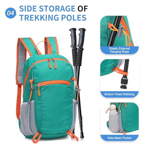 Hiking Daypack Packable, Camping Backpack Water Resistant Lightweight Polyester for Men Women Travel Outdoor - color: Lake Blue