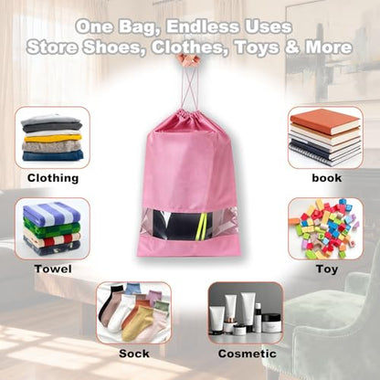 20 Pack Shoe Bags for Travel, 17" x 12.6" Drawstring Shoe Organizers with Clear Window, Breathable Non-Woven Dustproof Pouches for Luggage & Closet (Pink) - color: Pink