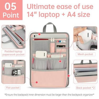 Stiff Backpack Insert Organizer for Men Women Bag In Bag,Water-repellent Nylon 13.7''x10.2''x2''-Pink - color: Pink