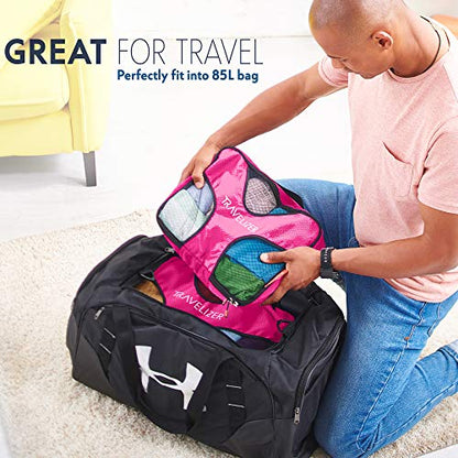 Travel Packing Cubes 5 pcs Luggage Organizer Set for Bag & Suitcase - color: Fuchsia