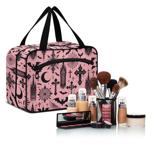 MNSRUU Hanging Toiletry Bags for Women Travel, Black Gothic Moon Spider Webs and Bats Toiletry Organizer Portable Travel Clear Wash Makeup Cosmetic Bag - color: Bats I8897