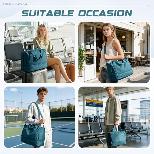 Travel Duffel Bag with Shoe Compartment, Large Weekender Bags for Women Men with Trolley Sleeve for Airplane, Waterproof Carry on Bag Sport Tote Bags Hospital Holdalls, Peacock Blue - color: A1-Blue with Shoe Compartment