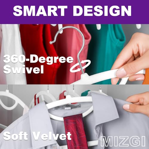 MIZGI Premium Velvet Hangers 50-Pack,No Shoulder Bump Hangers W/Tie Bar Ultra Thin Space Saving Non Slip Hanger Heavy Duty Felt Rounded Clothes Hanger for Sweaters,Coat,Jackets,Pants,Shirts - color: White, size: 50 Pack