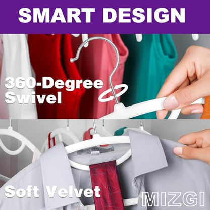 MIZGI Premium Velvet Hangers 50-Pack,No Shoulder Bump Hangers W/Tie Bar Ultra Thin Space Saving Non Slip Hanger Heavy Duty Felt Rounded Clothes Hanger for Sweaters,Coat,Jackets,Pants,Shirts - color: White, size: 50 Pack