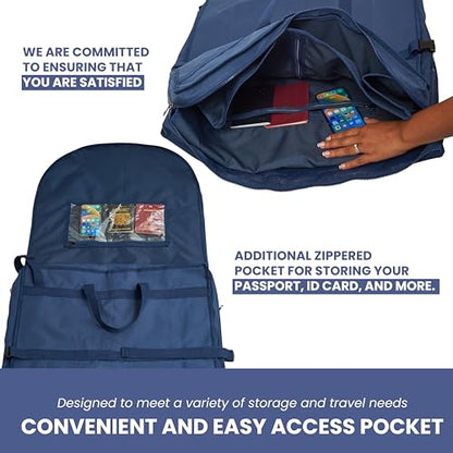Wedding Dress Garment Bag 72" – Waterproof Trifold Travel Garment Bag for Bridal Gown with Shoulder Strap, Suitcase Sleeve & Accessory Pockets – Fits Full Skirts, Oxford Fabric, Carry Handle - color: Navy