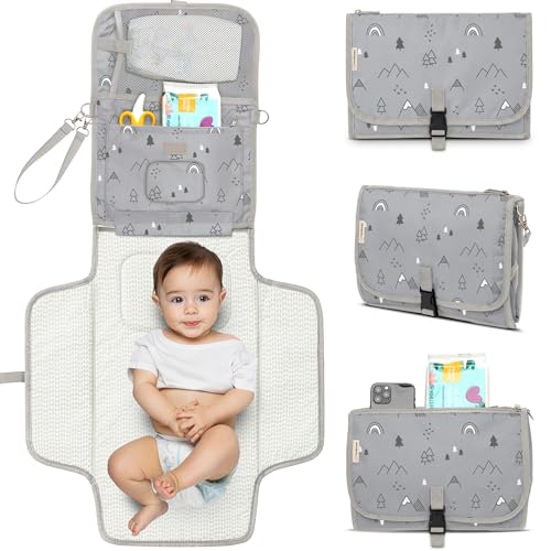 KeaBabies Portable Diaper Changing Pad, Travel, Car - Large Waterproof Baby Changing Mat, Wipeable, Padded, On The Go Travel Diaper Clutch Bag, Easy to Use Pockets for Newborn Essentials (Woodland) - color: Woodland