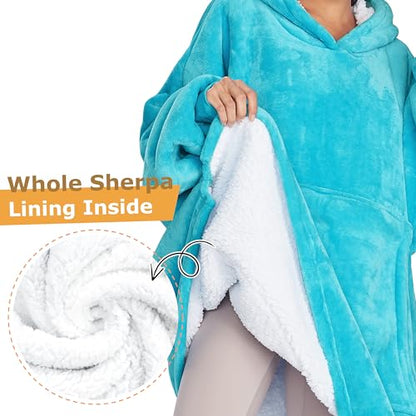 Catalonia Oversized Blanket Hoodie Sweatshirt, Wearable Sherpa Blanket Pullover, Gift for Her - color: Turquoise