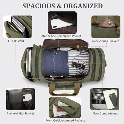 Gonex Canvas Duffle Bag for Travel 50L Duffel Overnight Weekender Bag (Army Green) - color: Army Green, size: Large-50L (Without Shoe Compartment)