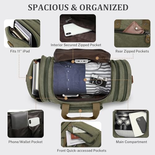 Gonex Canvas Duffle Bag for Travel 60L Duffel Overnight Weekender Bag (Army Green) - color: Army Green, size: X-Large-60L (Without Shoe Compartment)