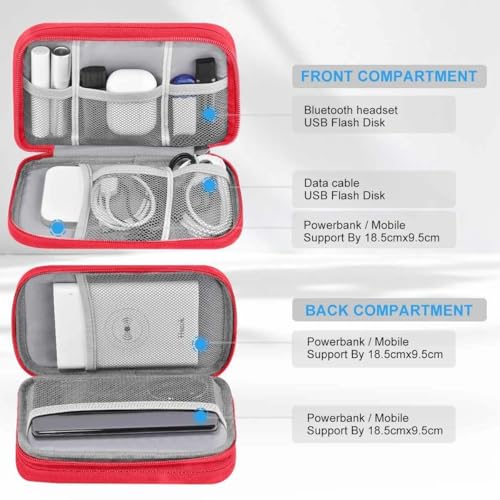 ZINMARK Portable Cable Organizer Case,Travel Pouch with Double-Layer Storage for Cables,Chargers,Earbuds & Phone,Black Red– Small Size - color: Black Red