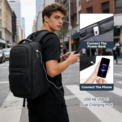 FENRUIEN Expanded Laptop Backpack for Men, TSA-Friendly Travel Backpack with USB Charging Port, Anti-Theft Business Work Pack, Water-Resistant Fits 15.6”Laptop for Weekender - style: Expanded Backpack