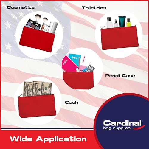 Multipack of 2 Compact Zipper Cloth Pouches, Zipper Bag, Travel Toiletry, Cosmetics, Stationary Case, 11 x 6 inches (Red) - color: Red
