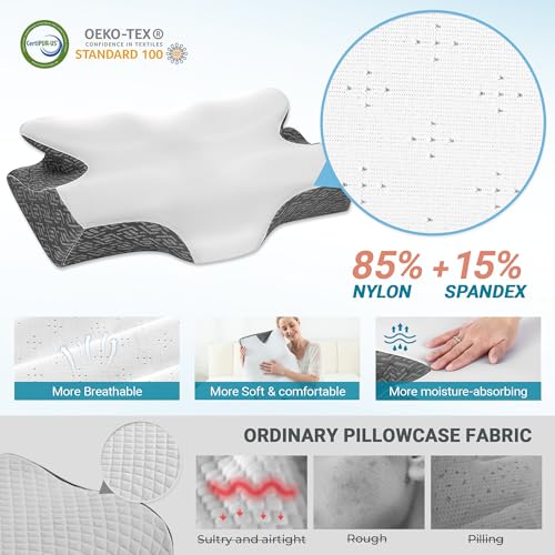 Elviros Cervical Neck Pillow for Sleeping, Memory Foam Pillow for Neck Pain Relief, Side Sleeper Cooling Pillows for Adults, Neck Support with Removable Pillowcase for Back & Stomach Sleepers - color: Dark Gray, size: King Size 28Lx16.5Wx(4.45"-5.23")H