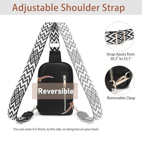 DIOMO Anti Theft Small Sling Bag for Women Cross Body Bag Trendy, RFID Fanny Packs Vegan Leather for Women Travel Belt Purse - color: Black-Gold Zipper