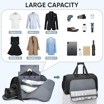 BALEINE Travel Garment Bag, Travel Suit Bag for Men, Water Resistant Carry on Garment Bag for Hanging Clothes, Garment Duffel Bag for Travel Business (Pure Black-Convertible) - color: Pure Black-Convertible