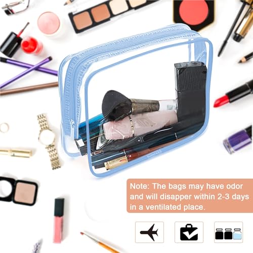 APREUTY Clear Makeup Bags, TSA Approved 6 Pcs Cosmetic Makeup Bags Set Clear PVC with Zipper Handle Portable Travel Luggage Pouch Airport Airline Vacation Organization (Haze Blue) - color: Haze Blue-6PCS (Large+Medium+Small)