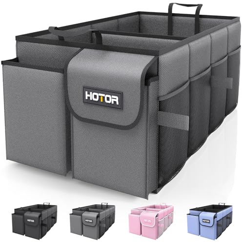 HOTOR Trunk Organizer for Car - Car Organizer, Foldable Trunk organizer for SUVs & Sedans, Sturdy Organization for Car Accessories, Tools, Sundries, Grey, 2 Compartments, 21.3"×12.6"×10.6" - color: Grey, size: Medium (2 Compartments)