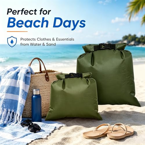 TRENDBOX Roll Top Waterproof Dry bag Kit Storage Compression Bag Sack Poch Packing Organizers Water Resistant Camping Travel - color: Set of 5 - ForestGreen