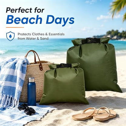 TRENDBOX Roll Top Waterproof Dry bag Kit Storage Compression Bag Sack Poch Packing Organizers Water Resistant Camping Travel - color: Set of 5 - ForestGreen