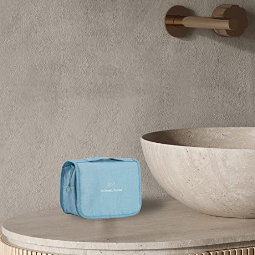 L&FY Hanging Travel Toiletry Bag Women's Cosmetic Organizer Makeup Case Pouch Men's Shaving Kits With Handle (Canvas Blue) - color: Canvas Blue, size: Compact Size