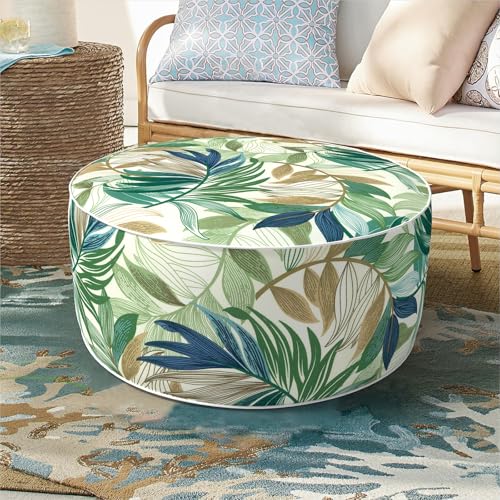 DYTXIII Inflatable Ottoman Stool D21 xH9 for Outdoor/Indoor Use, Water Repellent Patio Foot Rest Stool with Portable Handle,Round Pouf Ottoman Suitable for Garden,Deck and Camping - Lush Leaf Green - color: Lush Leaf Green, size: 21"D x 21"W x 9"H