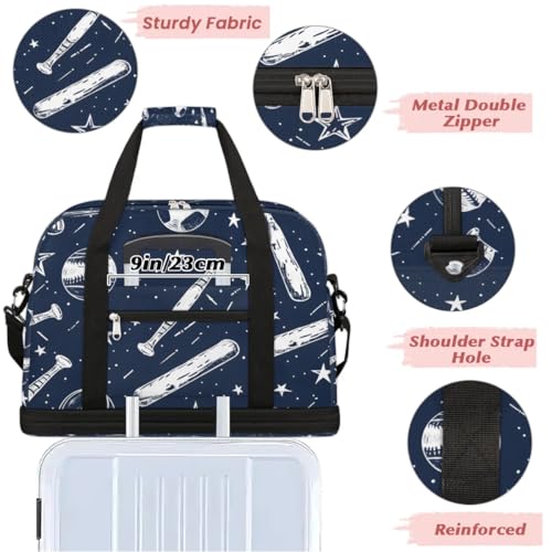 Travel Duffel Bag Baseball Star Print Weekender Bag with Shoe Compartment Foldable Overnight Bags for Travel Sports Lightweight Gym Bags for Men Women - color: Baseball Star Print