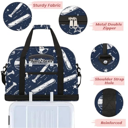 Travel Duffel Bag Baseball Star Print Weekender Bag with Shoe Compartment Foldable Overnight Bags for Travel Sports Lightweight Gym Bags for Men Women - color: Baseball Star Print