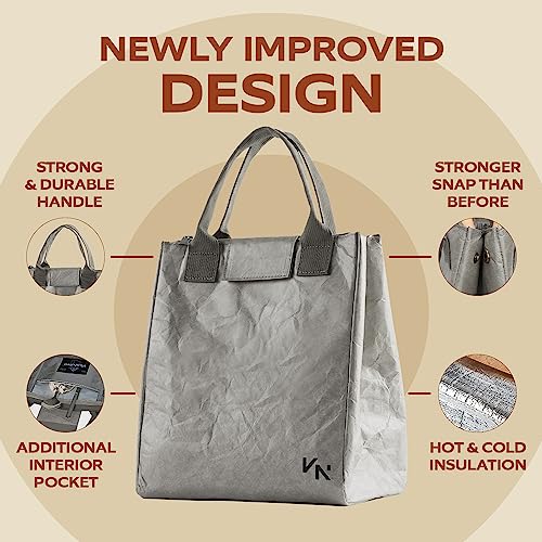 VonNova Women’s Insulated Lunch Bag with Premium 4mm Cooler Insulation, Cute Large 7L Lunch Tote for Office, Durable Small Lunch Box for Women, Stylish Lunchbox for Adults, Teens, Nurses, Teachers - color: grey-new