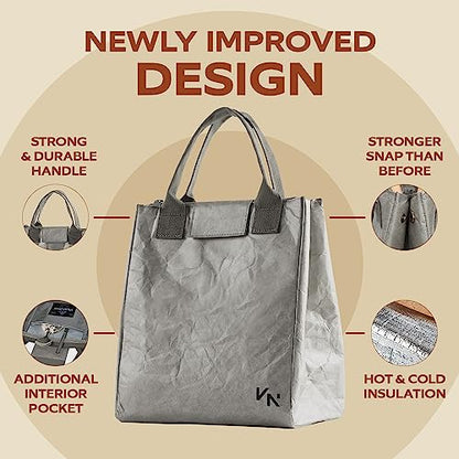 VonNova Women’s Insulated Lunch Bag with Premium 4mm Cooler Insulation, Cute Large 7L Lunch Tote for Office, Durable Small Lunch Box for Women, Stylish Lunchbox for Adults, Teens, Nurses, Teachers - color: grey-new