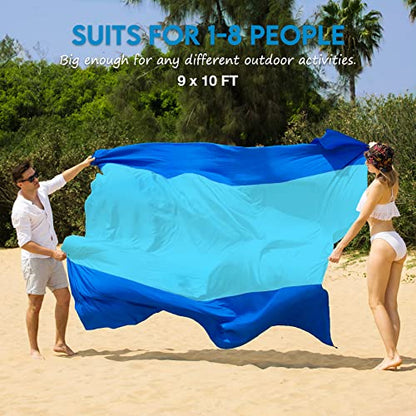 BYDOLL Nylon Beach Blanket Waterproof Sandproof Oversized 10'x9' Suits 1-8 Adults Sand Free Extra Large Blanket Lightweight Soft Picnic Mat for Beach Travel Camping - color: Blue2, size: 10'X 9'