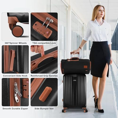 Hoteel Luggage Sets 3 Piece, 4-Year Warranty, Durable Suitcase Set with Spinner Wheels, ABS Hard Shell Lightweight Luggage with TSA Lock, Large Checked Travel Suitcases, Black(20/24/28) - color: Black, size: 20/24/28 inch