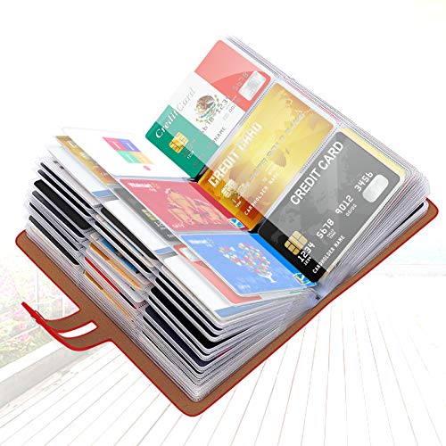 Padike RFID Credit Card Holder Business Card Organizer Business Card Holder, with 96 Card Slots Credit Card Protector for Managing Your Different Cards to Prevent Loss or Damage (Red) - color: Red
