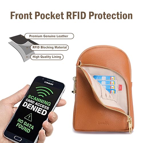 INICAT RFID Blocking Sling Bag, Anti Theft Crossbody Bag for Women Compact Travel Purses Leather - color: Brown Leather