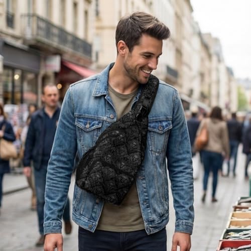 Black Skull Crossbody Bags for Women Men Trendy Sling Bag Backpack Casual Chest Bag Shoulder Strap - color: Color 4