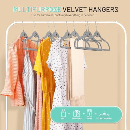Velvet Stackable Hangers 30 Pack, STOPKLAS Grey Clothes Hangers Non Slip Felt Hanger with 360° Swivel Hook, Thin Hangers Space Saving, Heavy Duty Closet Hanger for Clothes, Coats, Suits, Dress, Pants - color: Gray