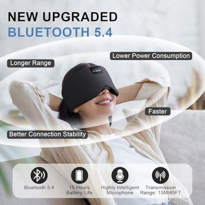 LC-dolida Sleep Mask with Bluetooth Headphones, Ice Silk Sleep Headphones with Bluetooth 5.4, Total Blackout Eye Mask for Sleeping, Sleep Soft Mask for Women Men, All Night Sleep, Travel(Black) - color: Black