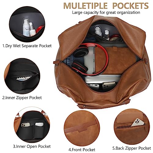 Wogarl Weekender Bag for Women Men Large Overnight Bag Travel Duffel Bag with Shoe Compartment Toiletry Satchel Bag Carry On Bag Fit 21" Laptop - color: Light Brown