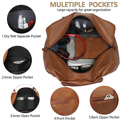 Wogarl Weekender Bag for Women Men Large Overnight Bag Travel Duffel Bag with Shoe Compartment Toiletry Satchel Bag Carry On Bag Fit 21" Laptop - color: Light Brown