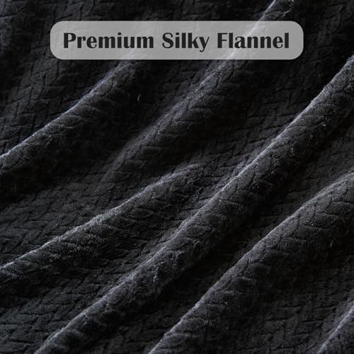 NEWCOSPLAY Super Soft Twin Blanket Black Premium Silky Flannel Fleece Leaves Pattern Lightweight Bed Blanket All Season Use (Black, Twin(60"x80")) - color: Black, size: Twin(60"x80")