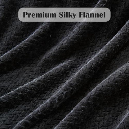 NEWCOSPLAY Super Soft Queen Blanket Black Premium Silky Flannel Fleece Leaves Pattern Lightweight Bed Blanket All Season Use (Black, Queen(90"x90")) - color: Black, size: Queen(90"x90")