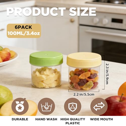 ASEVAT 6 Pack 3.4oz/100ml Travel Containers for Toiletries, Large Plastic Jars with Lids (3 Yellow/3 Green), Refillable Body Butter Containers, Leak Proof Slime Jars with Mini Spatulas & Labels - color: Green