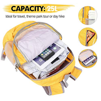 ZOMAKE Ultra Lightweight Packable Backpack 25L, Foldable Hiking Backpacks Water Resistant Small Folding Daypack for Travel(Yellow) - color: Yellow