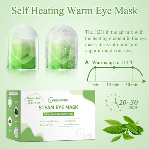 32Packs Steam Eye Mask, Heated Eye Mask for Sleeping, Warm Compress for Eyes, Self Heating Disposal Steam Mask for Home Sleep, Office, Spa, Travel Essentials Mothers Day Gifts (Green Tea) - color: 32Packs Green Tea