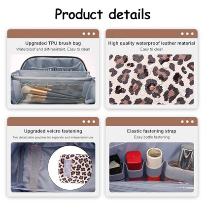 BOYATU Travel Makeup Bag Organizer: 3 Pcs Set Leopard Make up Bag for Women | Vegan Leather Cosmetic Bags with Compartments - Waterproof Toiletry Bag - 180° Open-Flat Make up Case for 3-15 Day Trips - color: 02-Beige
