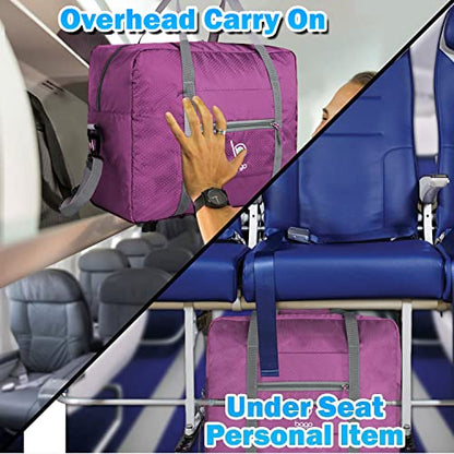 Bago Personal Item Travel Bag For Airlines - Fits As 18x14x8 inches Travel Bag Spirit & Frontier Airlines - Foldable Duffle Bag For Travel - Personal Item Bag Small Carry On Bag For Air Travel - color: Purple