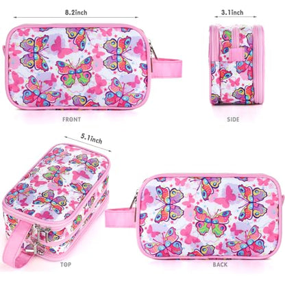 Kids Toiletry Bag for Girls, Travel Toiletry Bag for Little Young Girls Cosmetic Bag Makeup Bag Waterproof Hanging Wash Bag Toddler Toiletries, Butterfly Pink - color: Pink-Butterfly