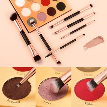 Docolor Double Sided Makeup Brushes, 6Pcs Double Ended Eyeshadow Brush Set Professional Eye Makeup Brushes Set Foundation Eyeshadow Blending Eyebrow Travel Make Up Brushes Kits - color: 6 Pcs